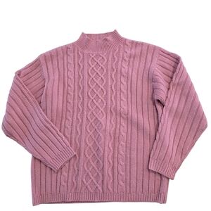 Alexis Reed Vintage Teal Long Sleeve Pullover Turtleneck Cable Knit Sweater M‎